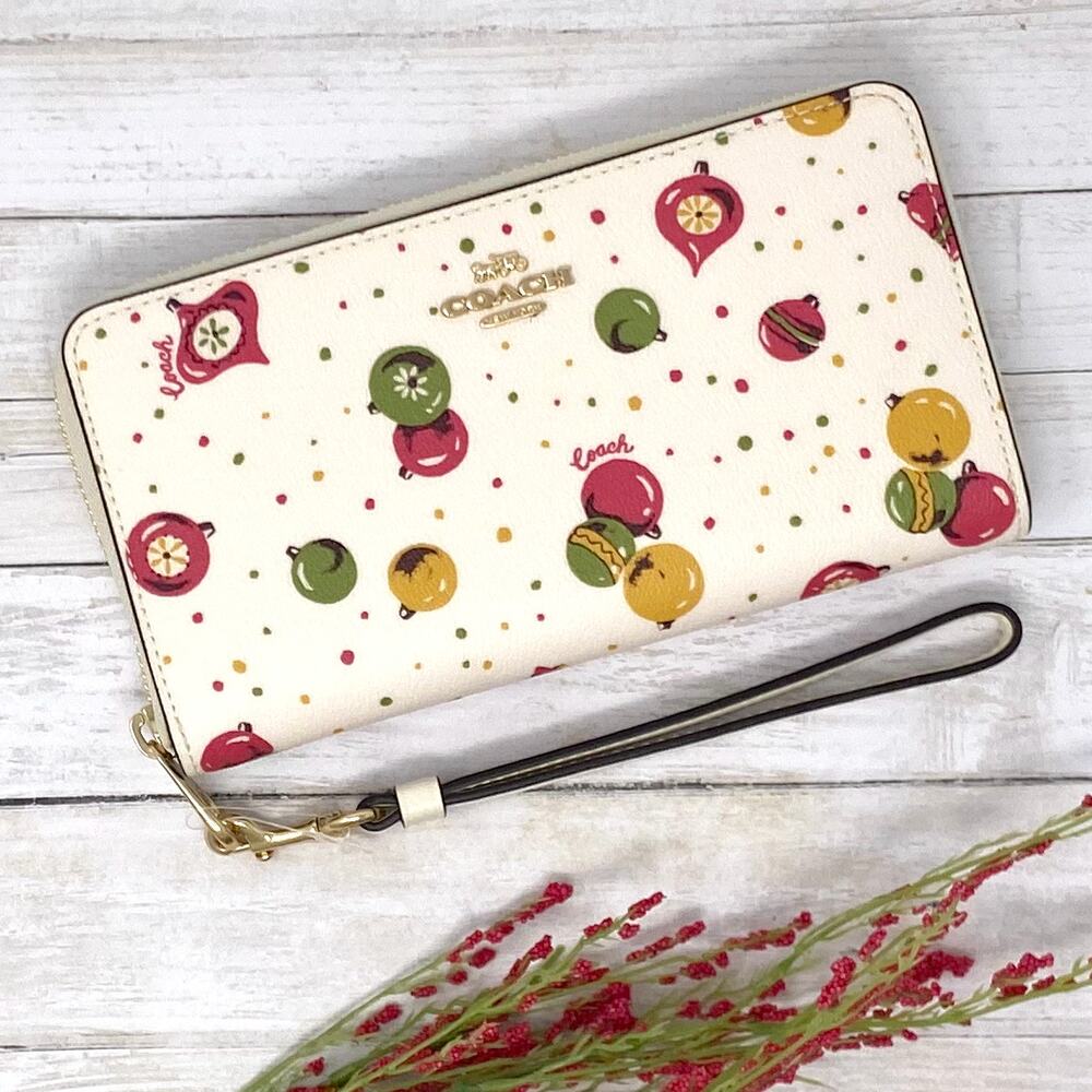 Coach Long Zip Around Wallet With Ornament Print in Chalk White Multi C7410